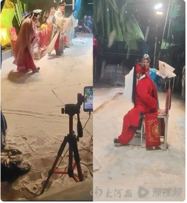 河南一豫剧团冒雪坚持演出2小时_03